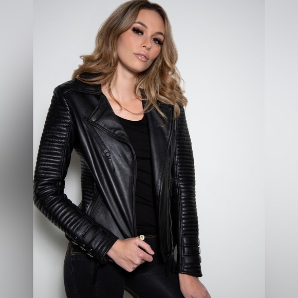 NWT LUCA Womens XL Hawthorne Rocker Black 100% Leather Jacket - Picture 2 of 16